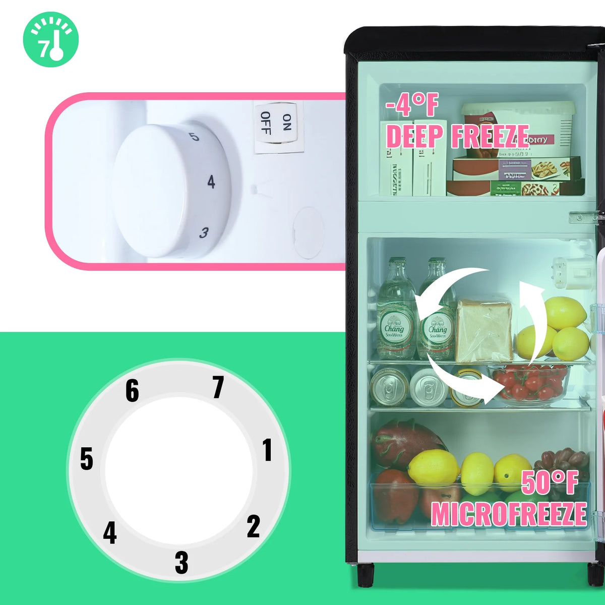 DEMULLER 3.5 Cu. ft Mini Fridge Double Door  Refrigerator  7 Adjustable Temperature Control Black