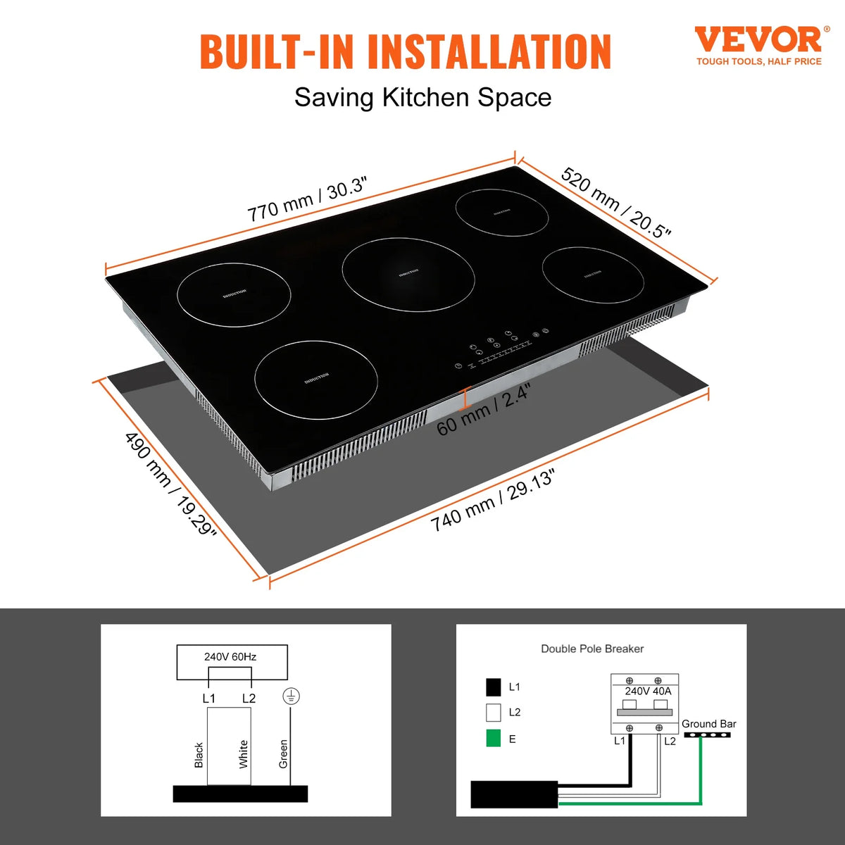 KFFKFF 5 Burners Ceramic Glass Stove Top Touch Control 36 inch Electric Cooktop