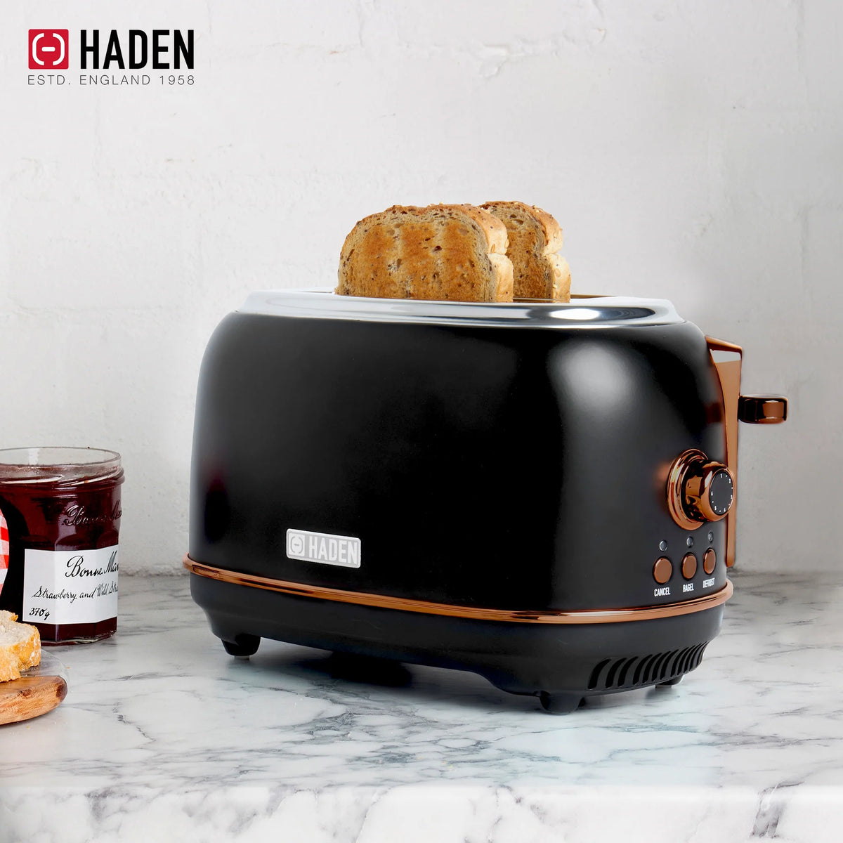 Haden Heritage 1.7 Liter Electric Kettle with 2 Slice Bread Toaster, White