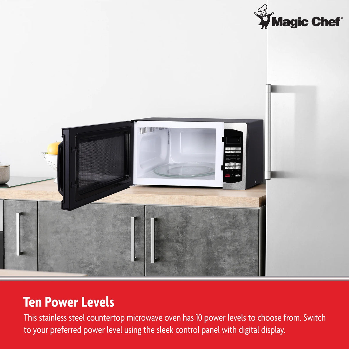 Magic Chef 1.6 Cu. ft. 1100W Countertop Microwave Oven with Push-Button Door in Black, New