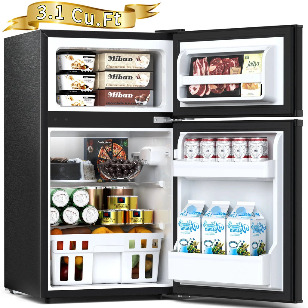 Auseo 3.1 Cu.Ft Mini Fridge 2 Door, Small Fridge 115 Volt/60 Hz, Low Noise Mini Refrigerator with Adjustable Temperature, Removable Shelves, Suitable for Home/Kitchen/Office/Dorm/Apt-Black