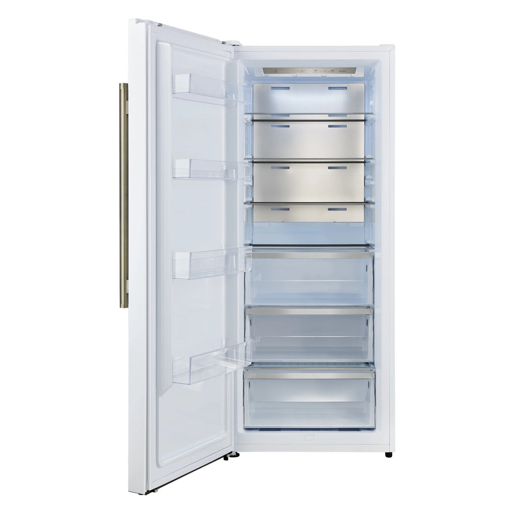 Forno Maderno 28-Inch Convertible Upright Freezer/Refrigerator in White with Antique Brass Handle, 13.6 cu.ft., Left Swing
