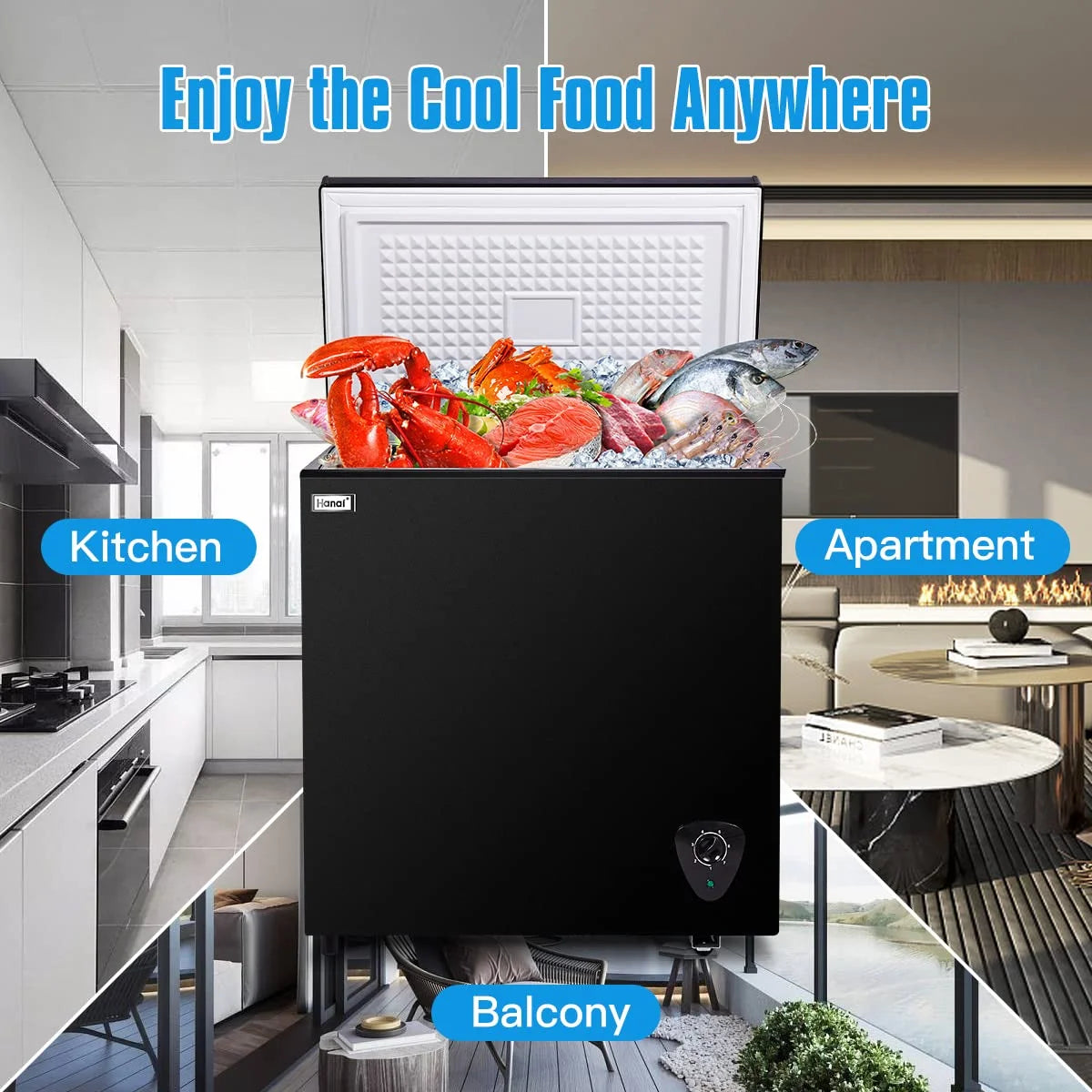 WANAI 5.0 Cu.ft,Chest Freezer,Deep Freezer,Removable Storage Basket Freezer,Black