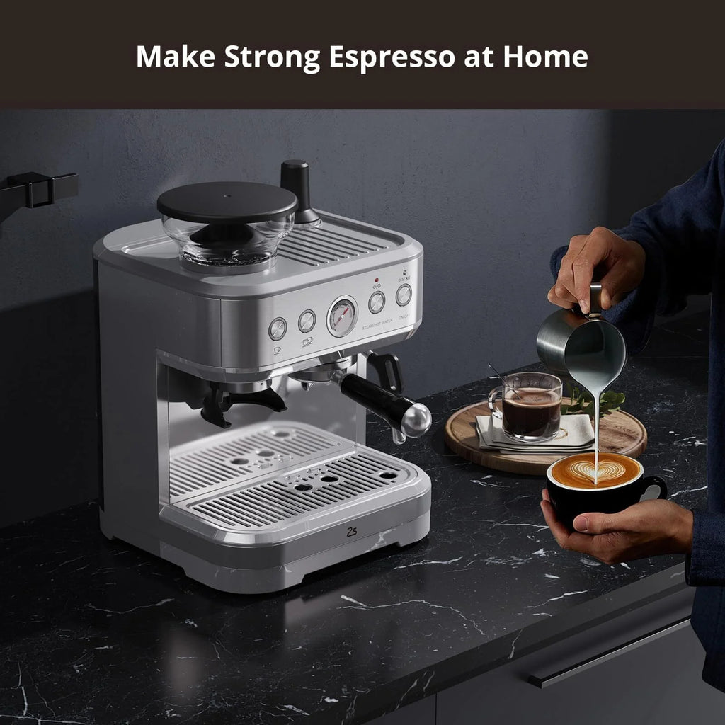 Espresso Machine with Built-in Grinder,Italian ULKA 15 Bar Espresso Machine - 85oz Water Tank, Dual PID Control, Milk Frother & Auto-Cleaning for Perfect Lattes and Cappuccinos