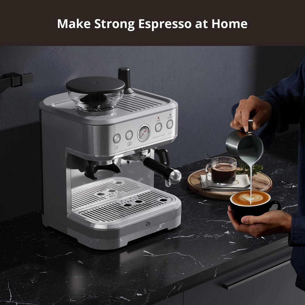 Espresso Machine with Built-in Grinder,Italian ULKA 15 Bar Espresso Machine - 85oz Water Tank, Dual PID Control, Milk Frother & Auto-Cleaning for Perfect Lattes and Cappuccinos
