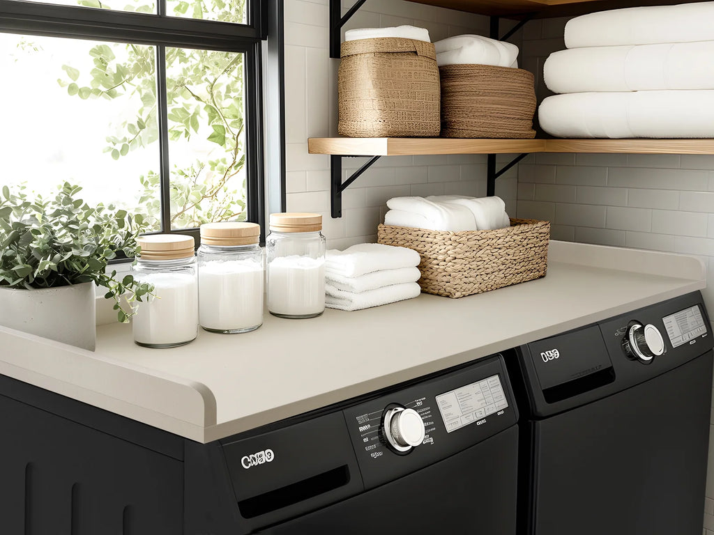Kaboon Washer Dryer Countertop with Edge Rails, 27.5" x 54", Light Walnut