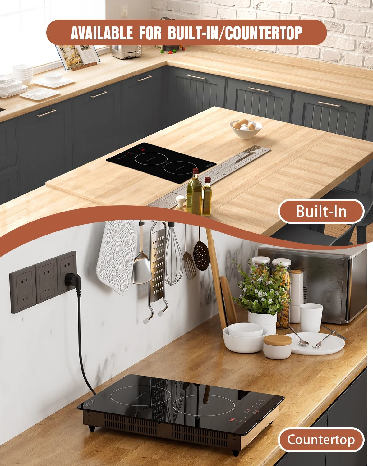 Empava Electric Stove Induction Cooktop Vertical with 2 Burners Vitro Ceramic Smooth Surface Glass