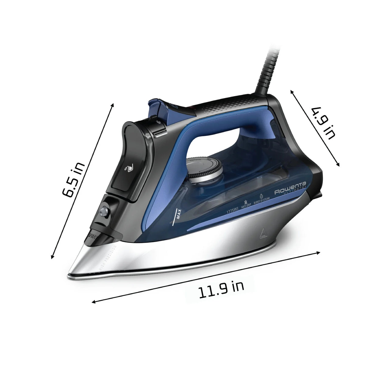 Rowenta Ultimate+ Steam Iron, Vertical Steam, Auto-Off, Black & Blue, DW8350U1