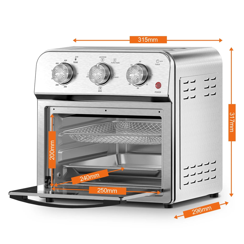 Plum Chef 13QT Air Fryer Toaster Oven Combo, 7-in-1 Multifunctional Countertop Oven with 360�� Hot Air Circulation for Healthy Oil-Free Cooking, Family Size, Stainless Steel, Silver