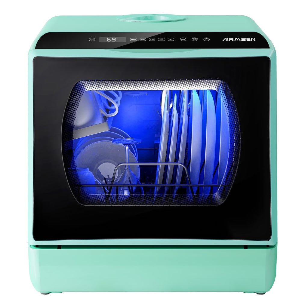 AIRMSEN Portable Countertop Dishwasher with 5-Liter Built-in Water Tank and Air-Dry Function, 5 Washing Programs Mini Dishwasher, AE-TDQR03
