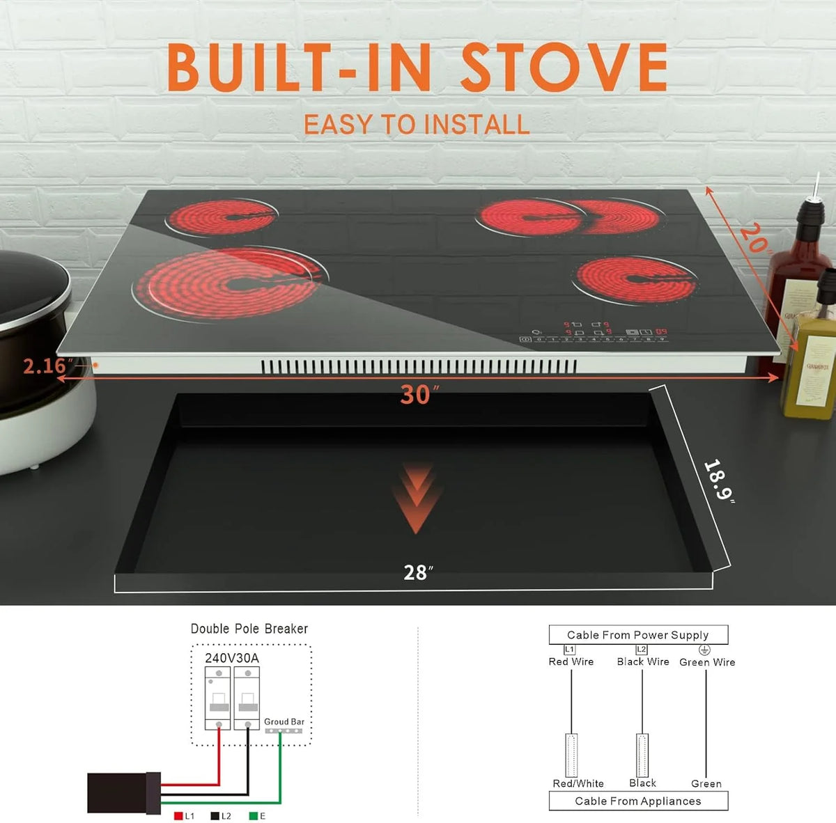 Homtone 30 Inch Electric Cooktop 4 Burners Built-in Electric Stovetop -Timer & Child Safety Lock