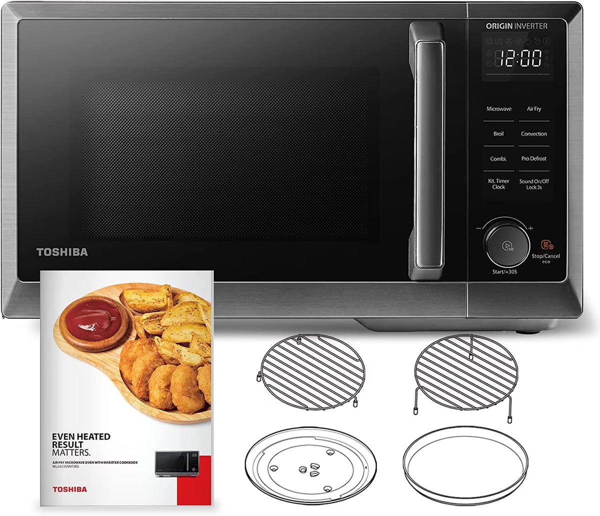 TOSHIBA 7-in-1 Countertop Microwave Oven Air Fryer Combo, Inverter, Convection, Broil, Speedy Combi, Even Defrost, Humidity Sensor, Mute Function, 27 Auto Menu&47 Recipes, 1.0 cu.ft/30QT, 1000W