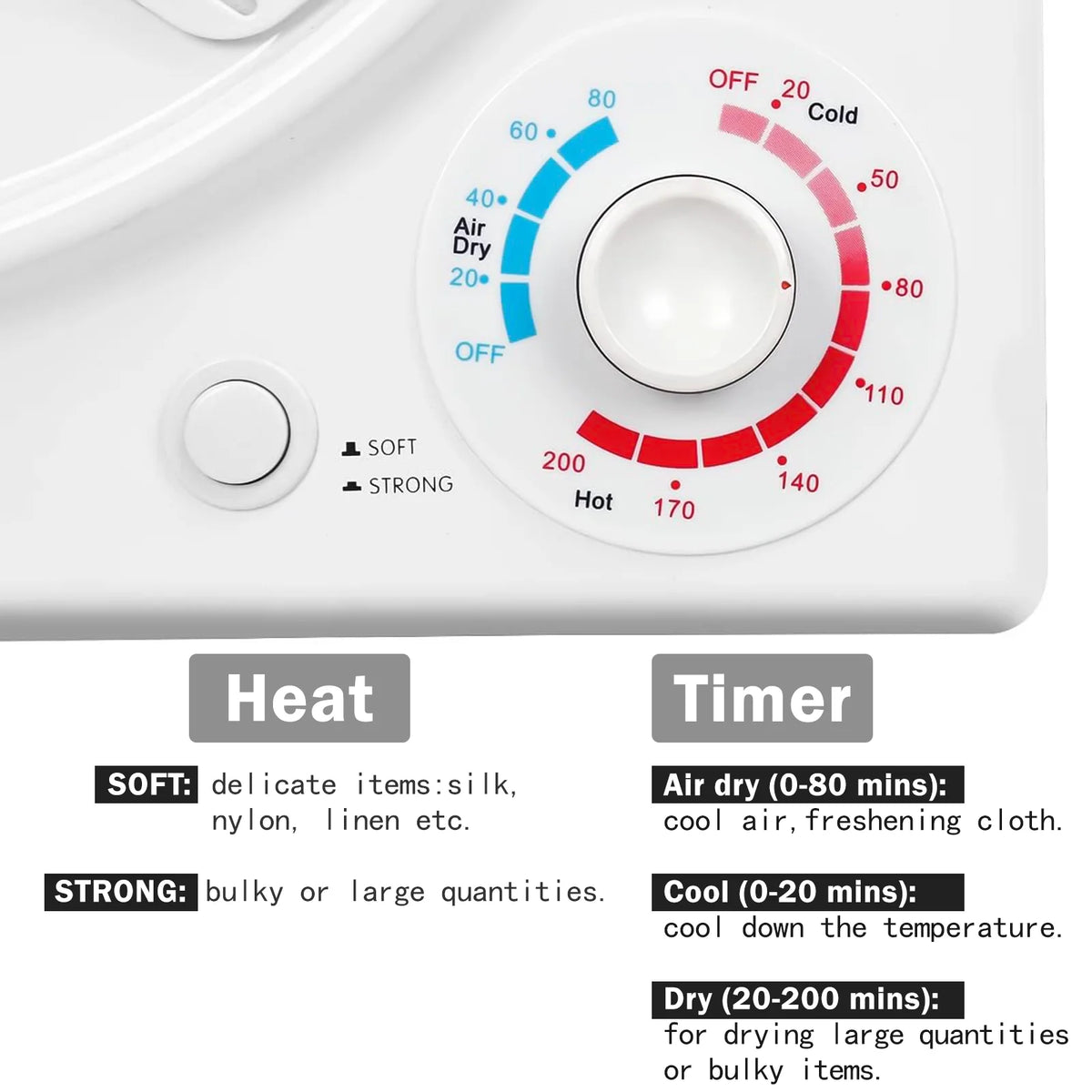 CTT 110V Portable Clothes Dryer 1500W, 3.5 cu.ft Compact Dryer  with Stainless Steel Tub, 4 Drying Mode, Portable Dryers for Laundry, Apartments, RVs, Dorms
