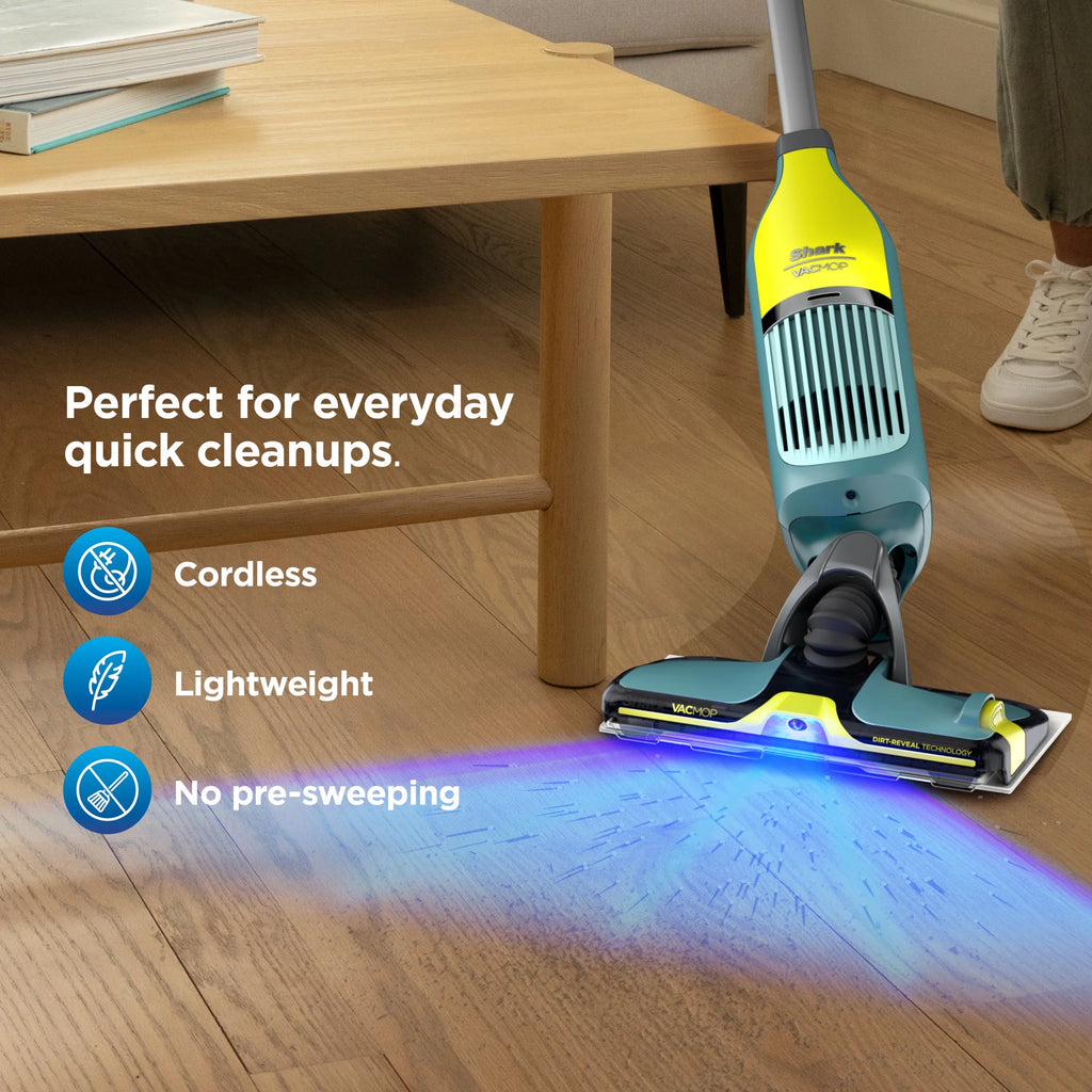 Shark VACMOP Reveal Cordless Hard Floor Cleaner, Vacuum and Spray Mop, 4 Disposable Pads, 12oz Pet Multi-surface Cleaning Solution, VM401