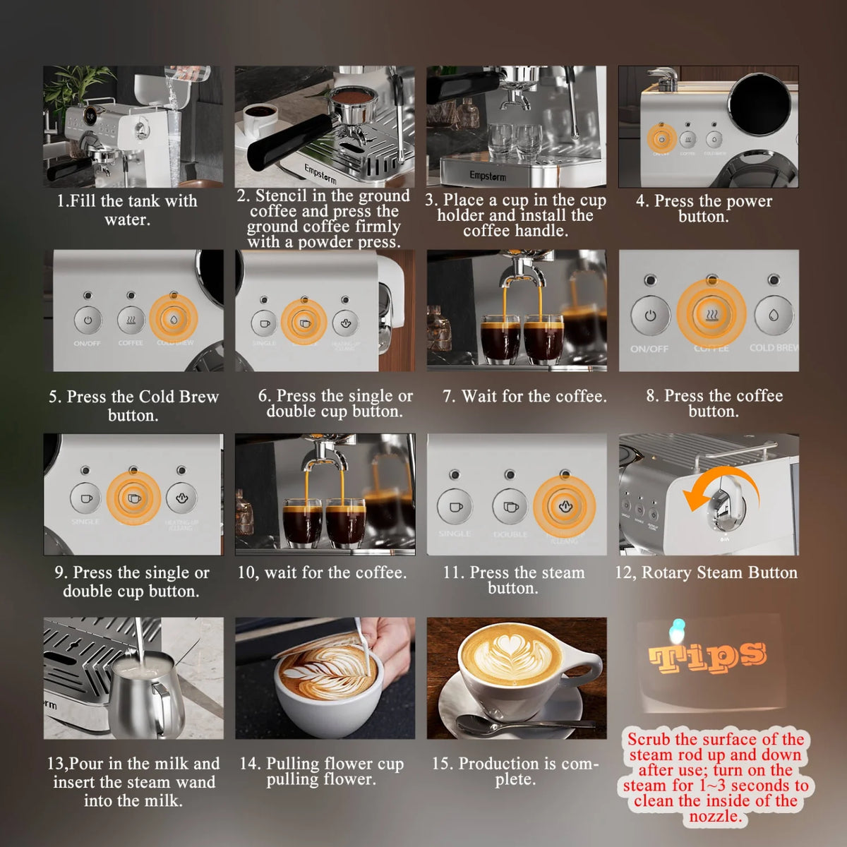 Empstorm 20 Bar Espresso Machine, Hot and Iced Coffee Machine with Cold Brew, Espresso Maker with Milk Frother,with 51oz Water Tank,for Latte, Cappuccino, Cold Brew