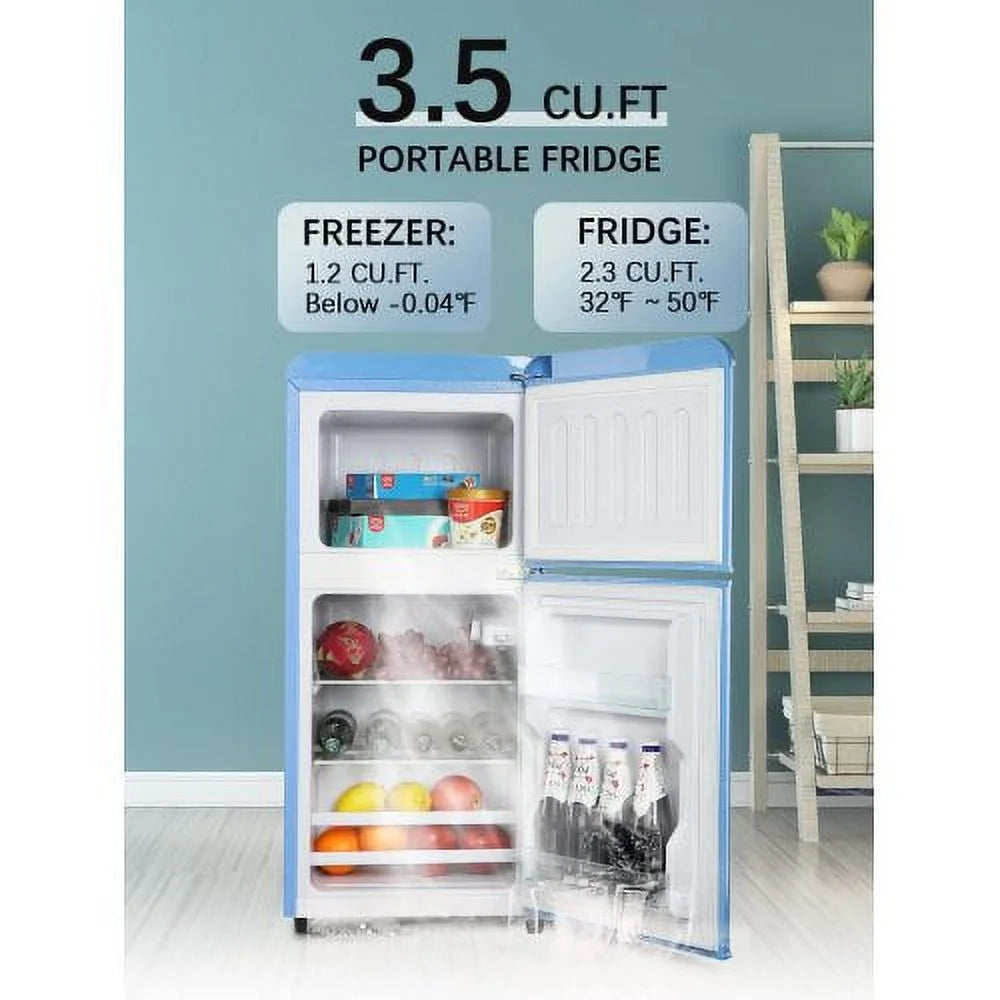 3.5Cu.Ft Compact Refrigerator Mini Fridge with Freezer, Small Refrigerator with 2 Door, 7 Level Thermostat Removable Shelves for Kitchen, Dorm, Apartment, Bar, Office, Black