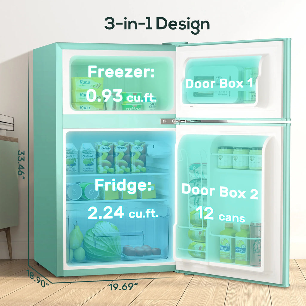 Auseo 3.1 Cu.Ft Mini Fridge 2 Door, Small Fridge 115 Volt/60 Hz, Low Noise Mini Refrigerator with Adjustable Temperature, Removable Shelves, Suitable for Home/Kitchen/Office/Dorm/Apt-Black