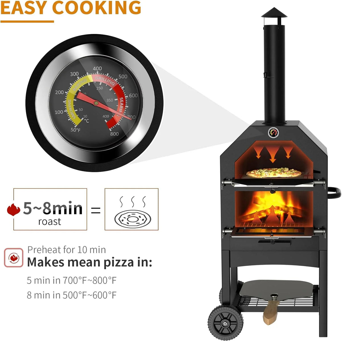ELPOSUN Outdoor Pizza Oven Wood Fire Pizza Maker Grill w/ Pizza Stone & Waterproof Cover