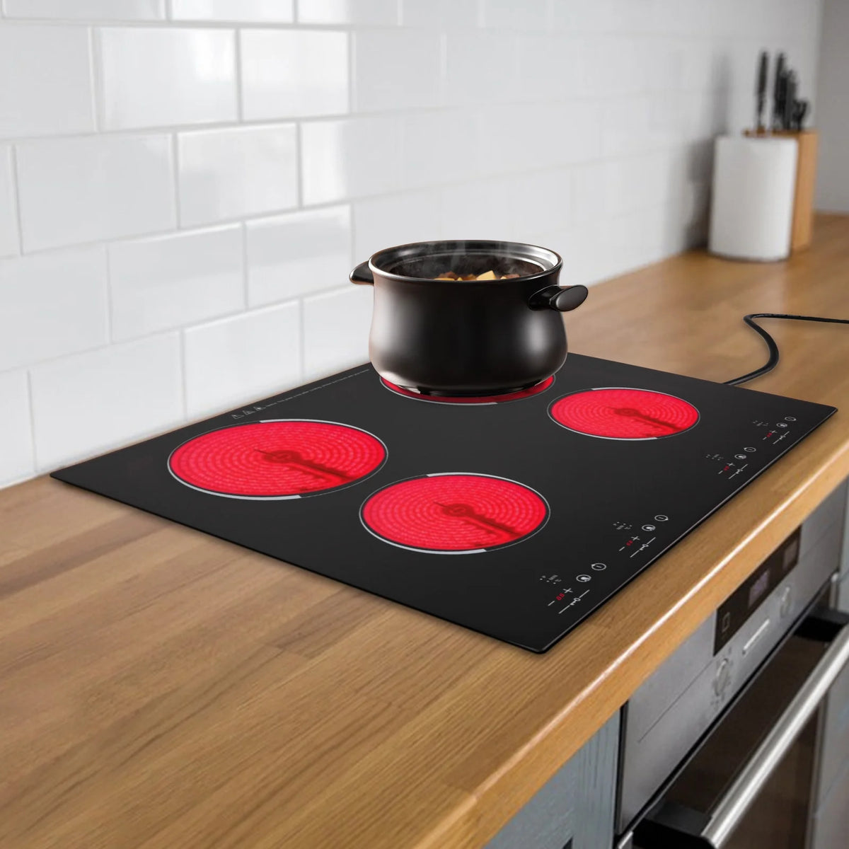 110V Electric Cooktop, Built-in Cooktop 3000W, Electric Stove Top with 4 Electric Burners, 9 Heating Level, Kid Safety Lock, Sensor Touch Control