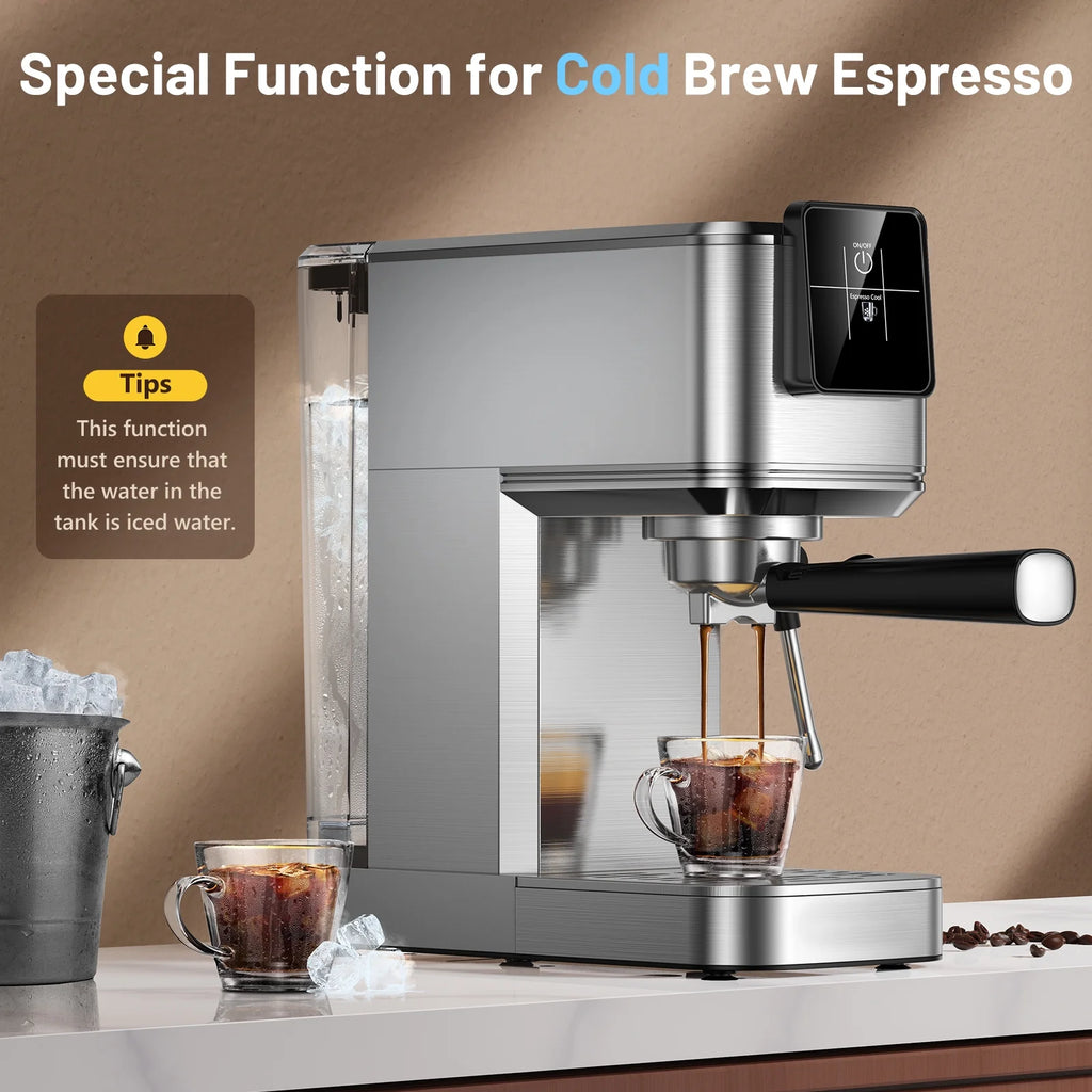 Espresso Machine 20Bar, Hot & Iced Coffee Machine with Rapid Cold Brew, Espresso Maker with Steam Wand, Touch Screen with 37oz Water Tank for Latte, Cappuccino, Gift for Coffee Lover