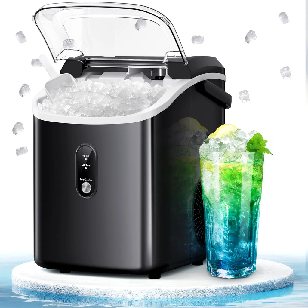 Auseo SS Nugget Countertop Ice Maker with Soft Chewable Ice, 35Lbs/24H, Self-Cleaning, Ice Scoop, Stainless Steel Silver, for Kitchen/Office/Party