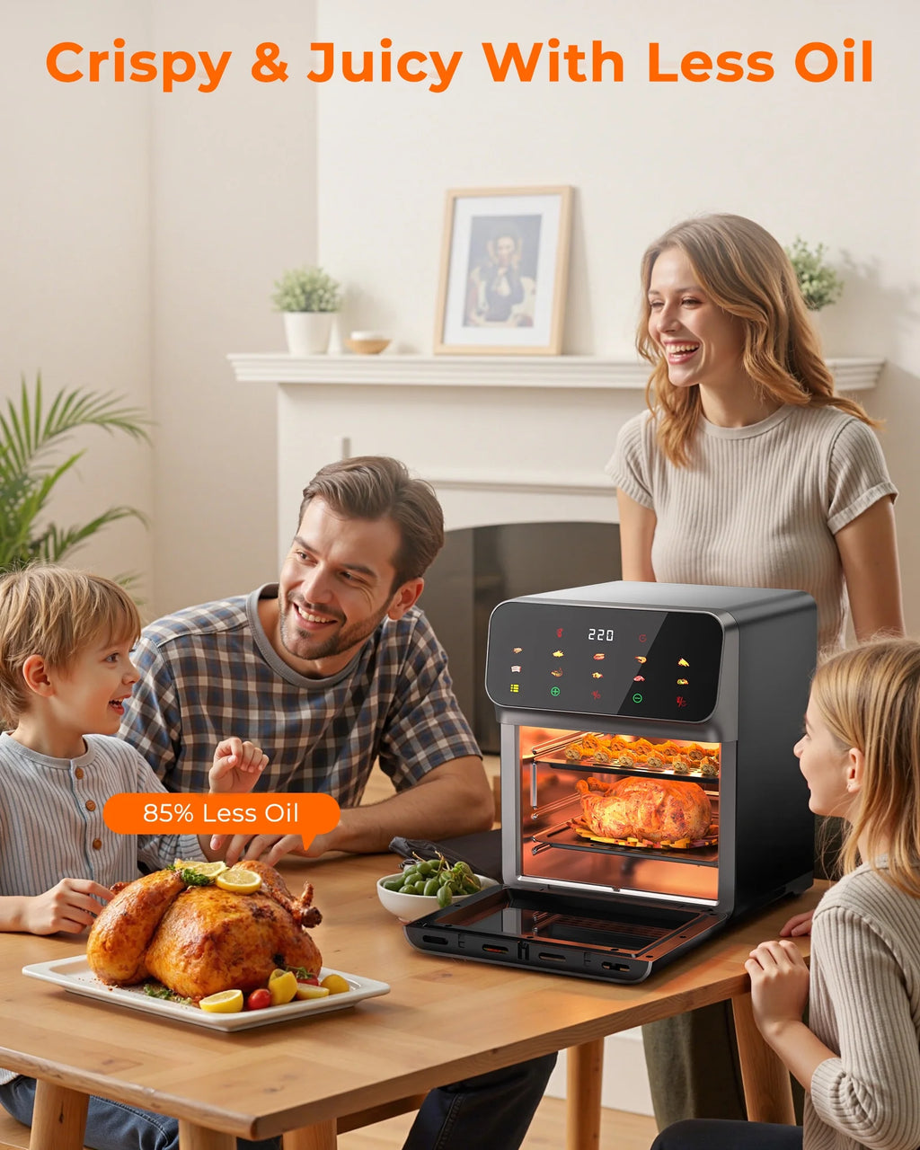Casualife Air Fryer Oven 12 Qt Max 400F for Cooking, 10 Presets Fry Touch Panel Easy View Window, New Black