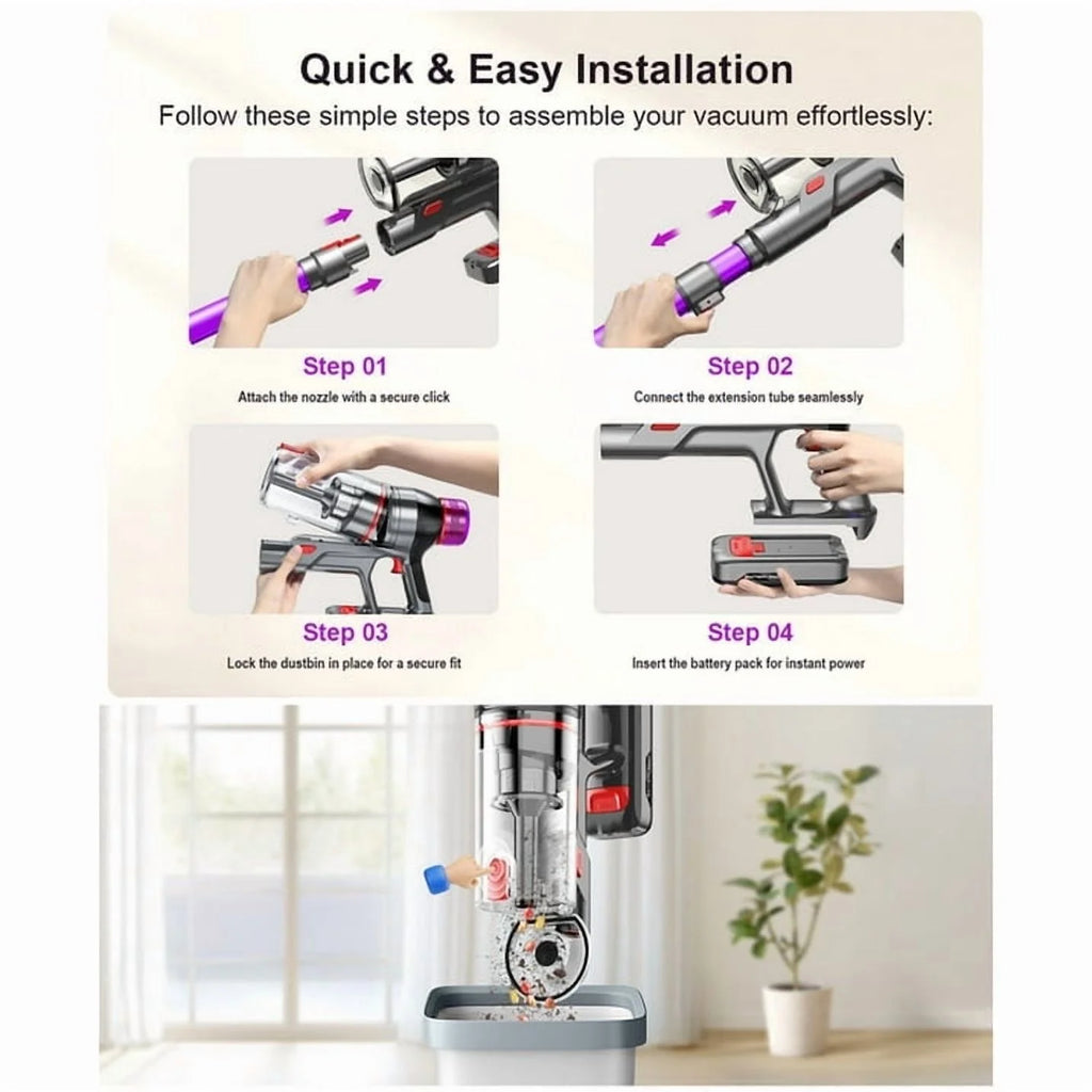 Hosaud Cordless Stick Vacuum Cleaner: 45000Pa Suction, 550W Motor, 55-Min Runtime �?Lightweight for Home, Powerful on Pet Hair, Carpets & Hard Floors