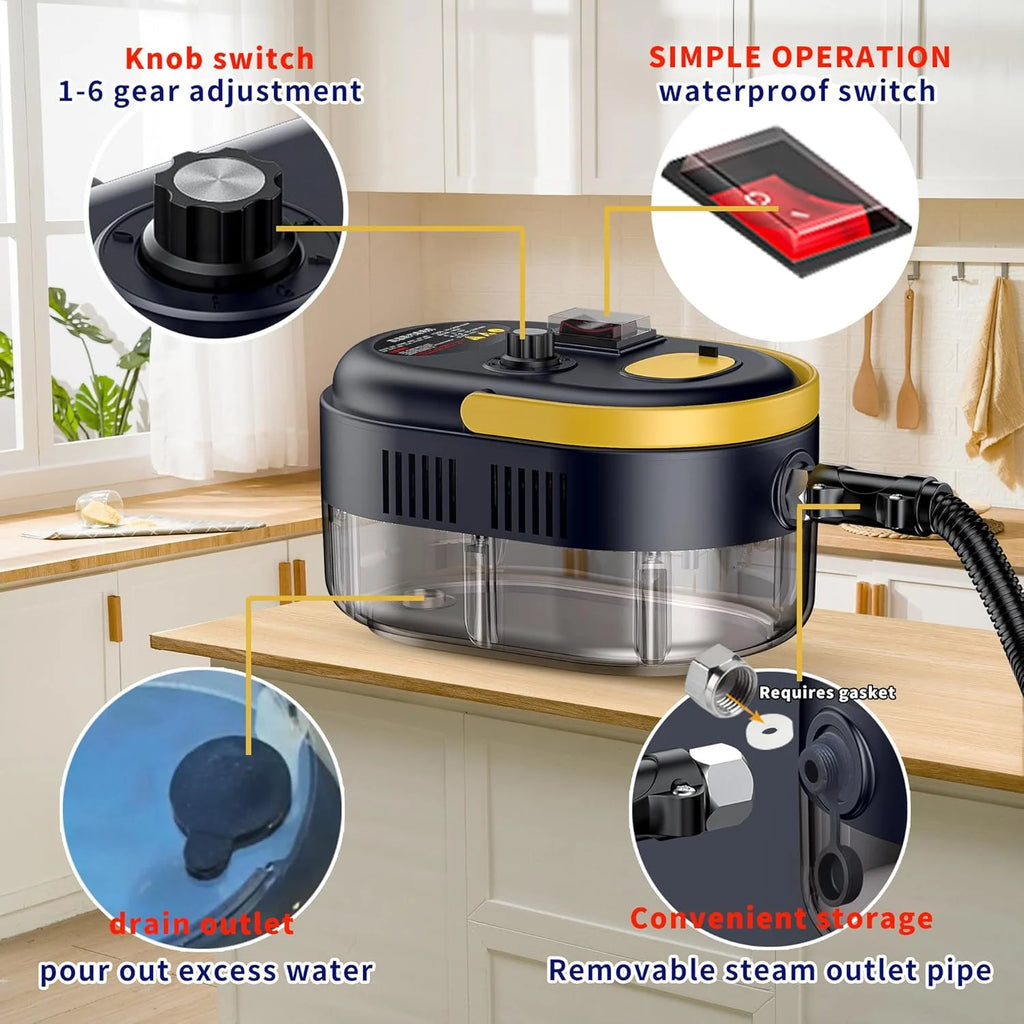 Portable Steam Cleaner for Home,Handheld Steam Cleaner,High Temperature Steamer for Deep cleaning of Car Upholstery Furniture Window Children's Toy,with Gloves Brush Shovel Steel Ball. (Black)