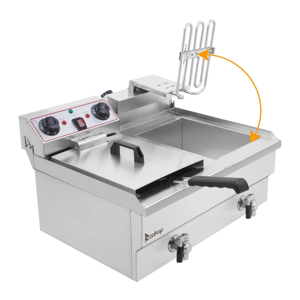 EH102V 110V 110V,3400W 24.9quart/23.6L Stainless Steel Double Cylinder Electric Fryer US Plug, Electric Deep Fryer Frying with 2 Faucets and Lids for Home Use, Adjustable Temperature, Easy to clean