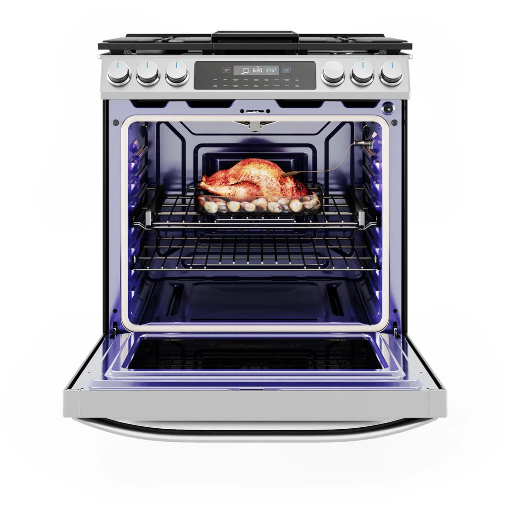 Midea 30-In Slide-In Gas Range with Wi-Fi Connectivity and Fan Convection, Stainless Steel, MGS30S2AST