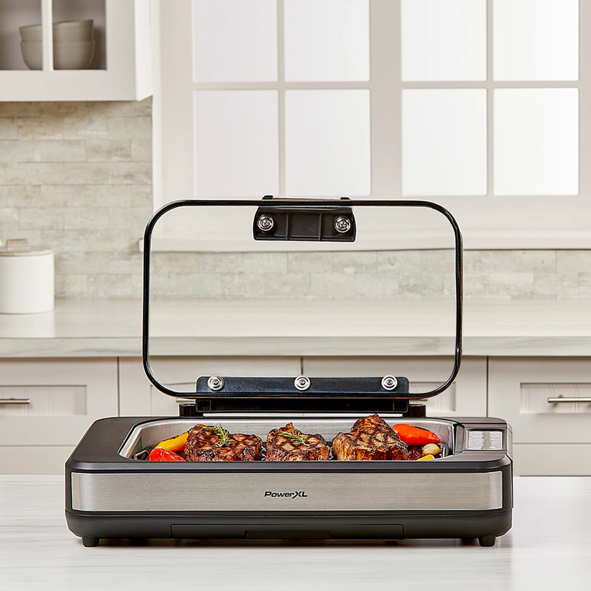Open Box Power XL Smokeless Grill Elite Plus Indoor Electric Grill with Tempered Glass Lid, Non-Stick, Black