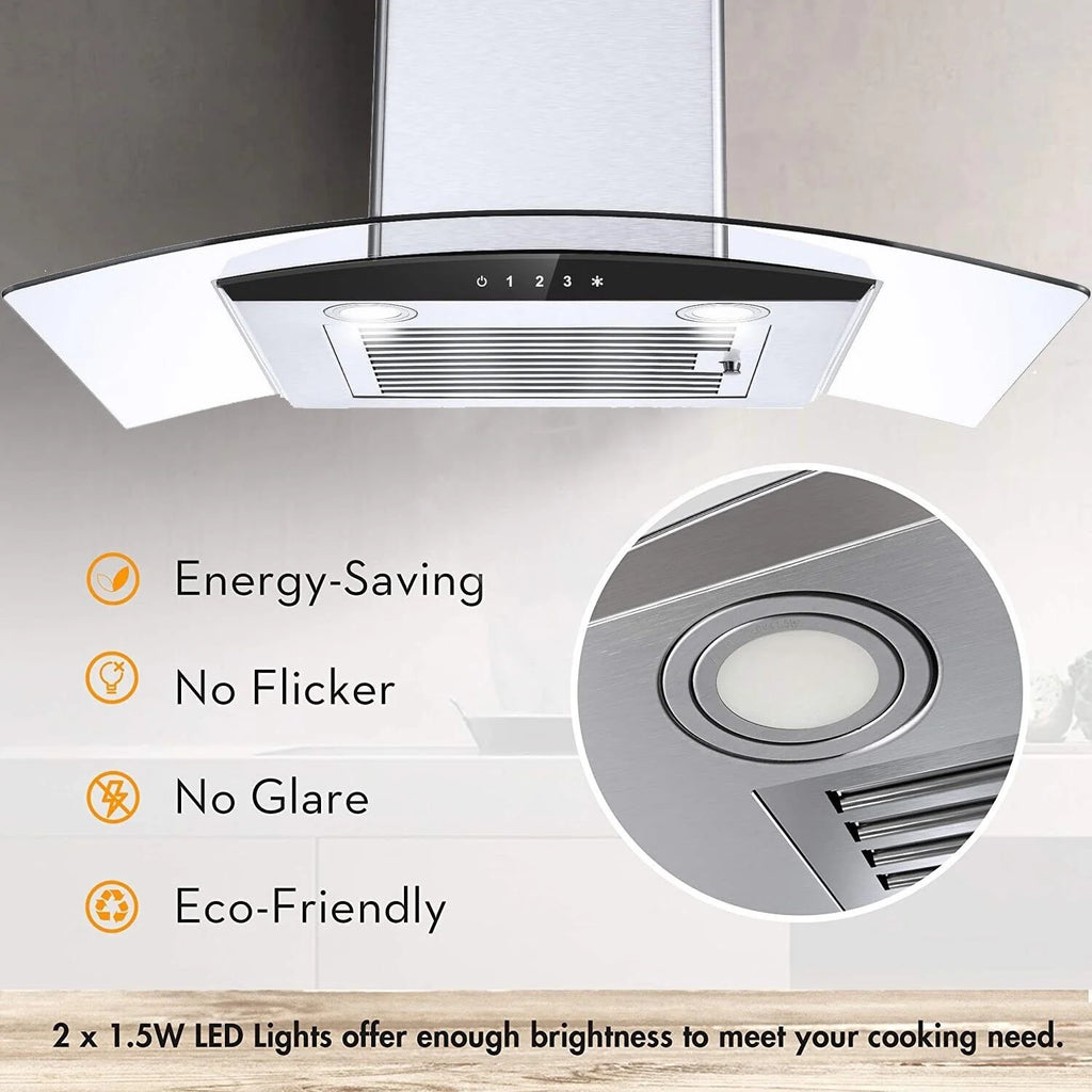 Tieasy 30-Inch Wall-Mounted Range Hood, 450CFM, Stainless Steel, 3-Speed Exhaust with Dishwasher-Safe Filter