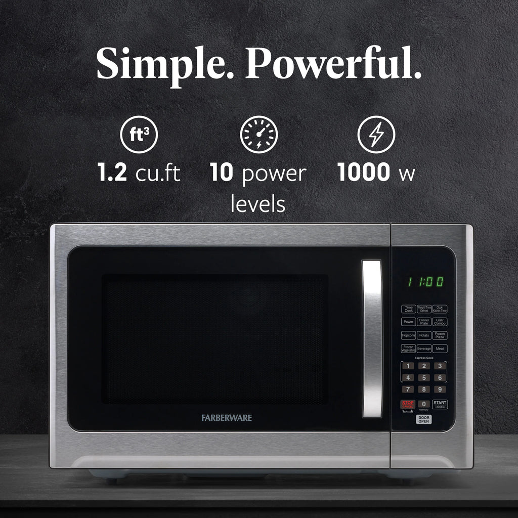 Farberware Professional 1.2 Cu. Ft. 1000-Watt Microwave Oven with Sensor Cooking, Stainless Steel/Black Body Wrap