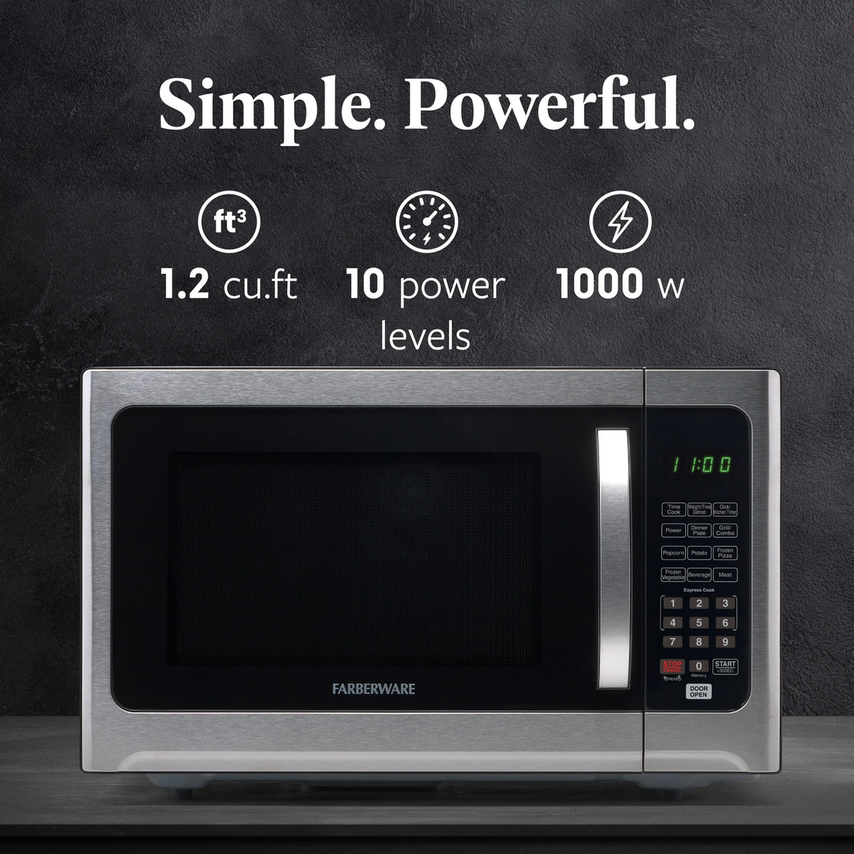 Farberware Professional 1.2 Cu. Ft. 1000-Watt Microwave Oven with Sensor Cooking, Stainless Steel/Black Body Wrap