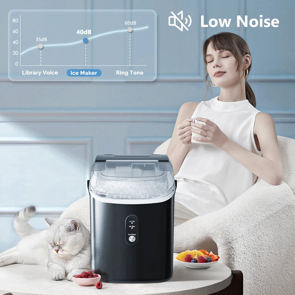 Auseo SS Nugget Countertop Ice Maker with Soft Chewable Ice, 35Lbs/24H, Self-Cleaning, Ice Scoop, Stainless Steel Silver, for Kitchen/Office/Party