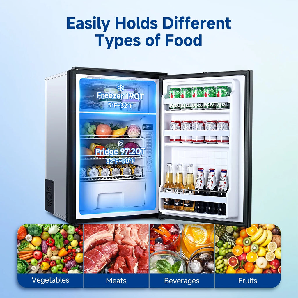 Sunmaki 12v Fridge RV Refrigerator, 116.2Qt(110L) Portable Car Refrigerator Dual Zone Cooling & Freezing, for Bedroom, Truck, Office, Outdoor, Black