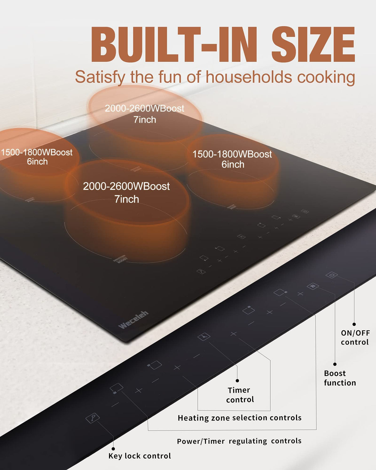 30" Induction Cooktop, 4 Burner Cooktop, 7000W, Boost Function, (No Plug)