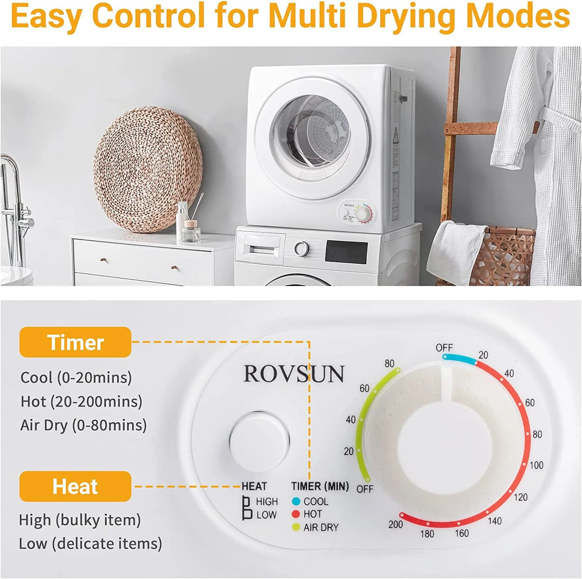RovSun 110V White Stainless Steel Electric Tumble Dryer