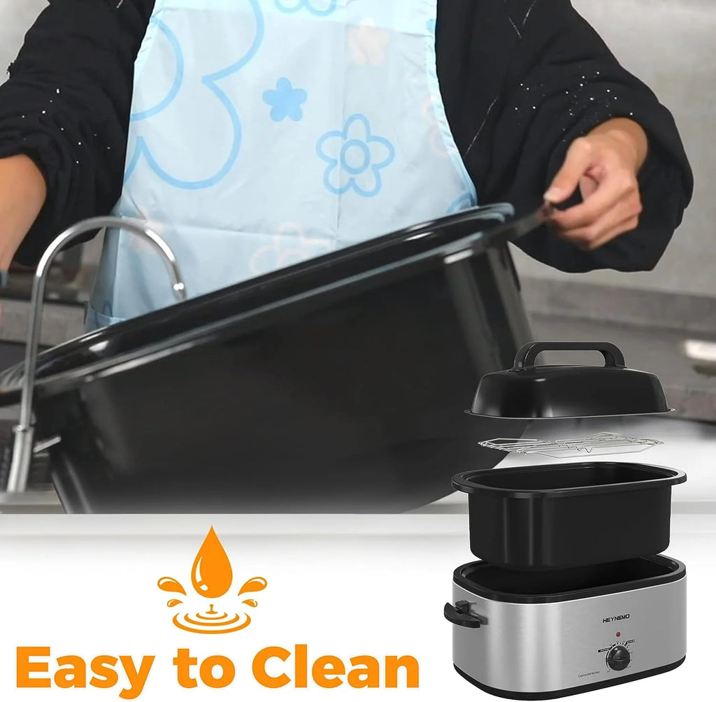 Superjoe 26QT Electric Roaster Oven, Stainless Steel, Self-Basting Lid Removable Insert Pot, Black