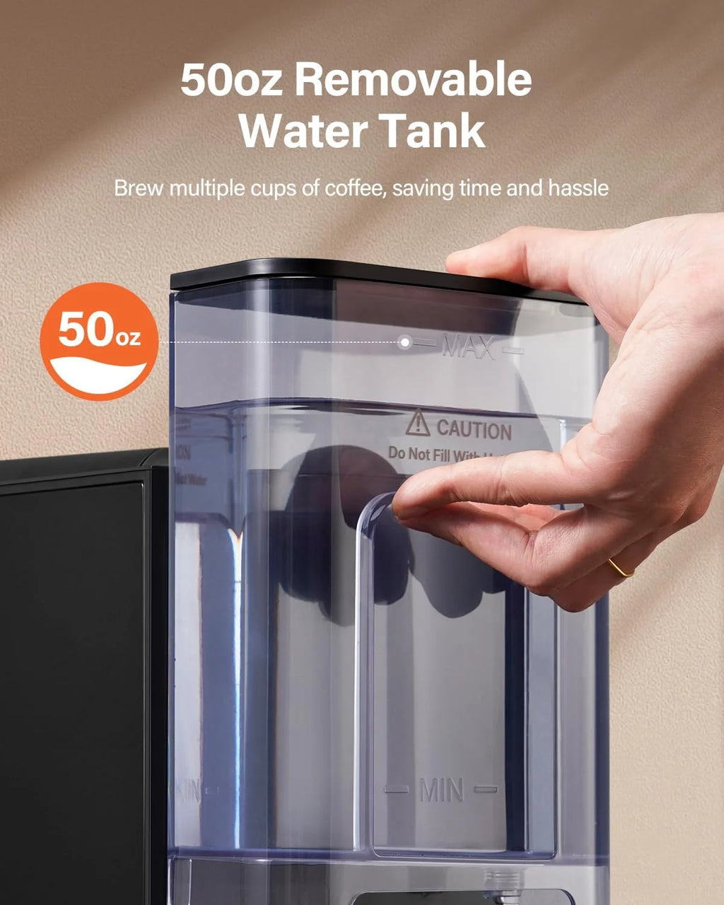 Single Serve Coffee Maker, Hot and Iced Coffee Machine for K-Cup Pods & Ground Coffee, 6 to 14 oz Brew Sizes, 50 oz Removable Water Tank, Bold Brew Setting, Stainless Steel, Black