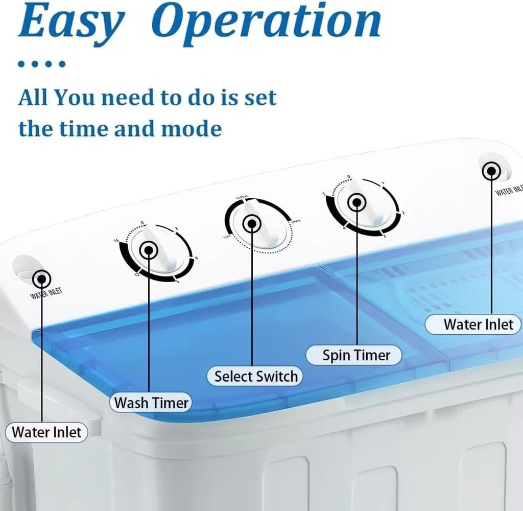 Dimedeal Portable 18lbs Twin Tub Mini Washing Machine, 11lbs Washer & 7lbs Spinner with Drying Rack & Hangers