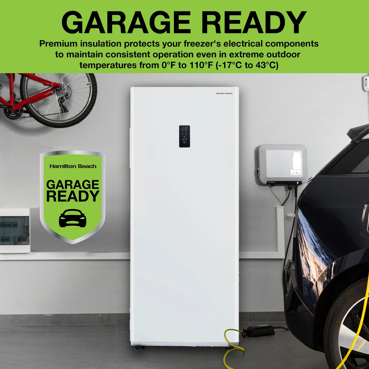Hamilton Beach 17 cu. ft. Convertible Freezer Refrigerator, Upright Fridge Freezer with Electronic Temperature Control, Energy Efficient White Convertible Fridge - HBFRF1798, White