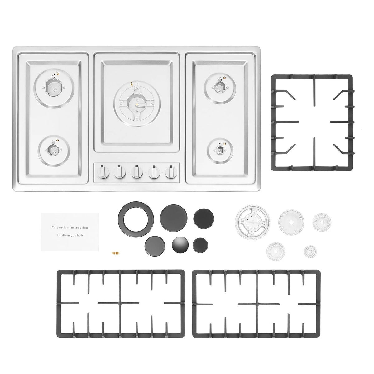 Stainless Steel 5-Burner Stove, Top Built-In Gas Propane Cooktop Stove for Restaurants