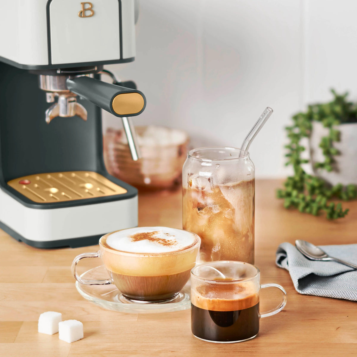 Beautiful Slim Espresso Machine with 20-Bar Pressure, Black Sesame by Drew Barrymore