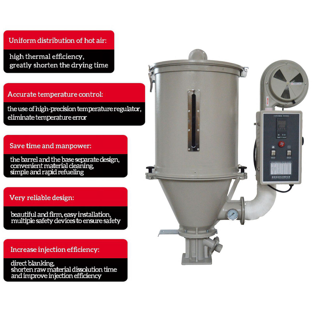 Techtongda 15kg Hopper Type Plastic Dryer Hot Air Plastic Pellet Dryer 220V