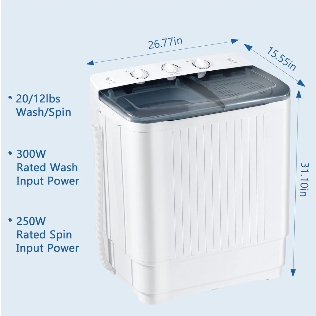 Dimedeal Portable 18lbs Twin Tub Mini Washing Machine, 11lbs Washer & 7lbs Spinner with Drying Rack & Hangers