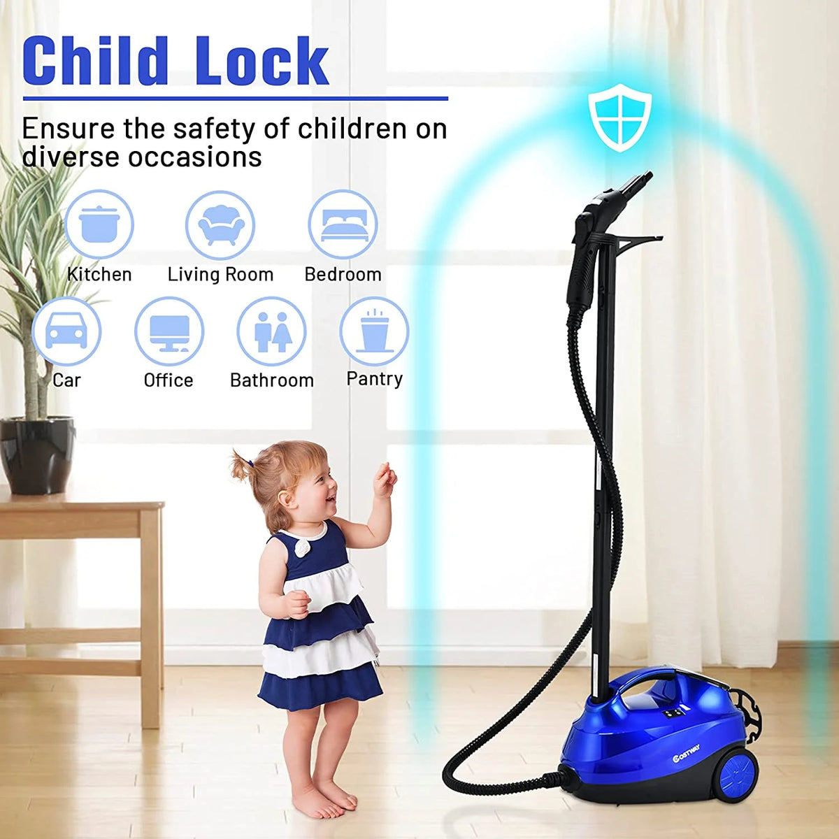 ARLIME Steam Cleaner, Heavy Duty Household Steamer w/ 19 Accessories, 1.5L Tank & 13ft Power Cord, Multipurpose Chemical-Free Household Steam Cleaner for Home, Carpet, Upholstery, Cars, Floors, Blue