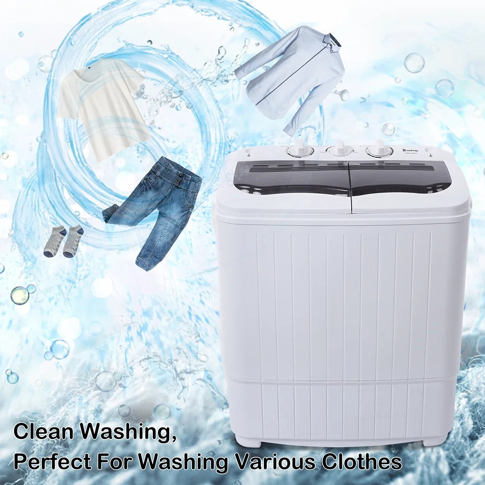 Compact Portable Washing Machine,Mini Compact Twin Tub with Built-in Drain Pump Washer 14.3Lbs Semi-automatic Spinner
