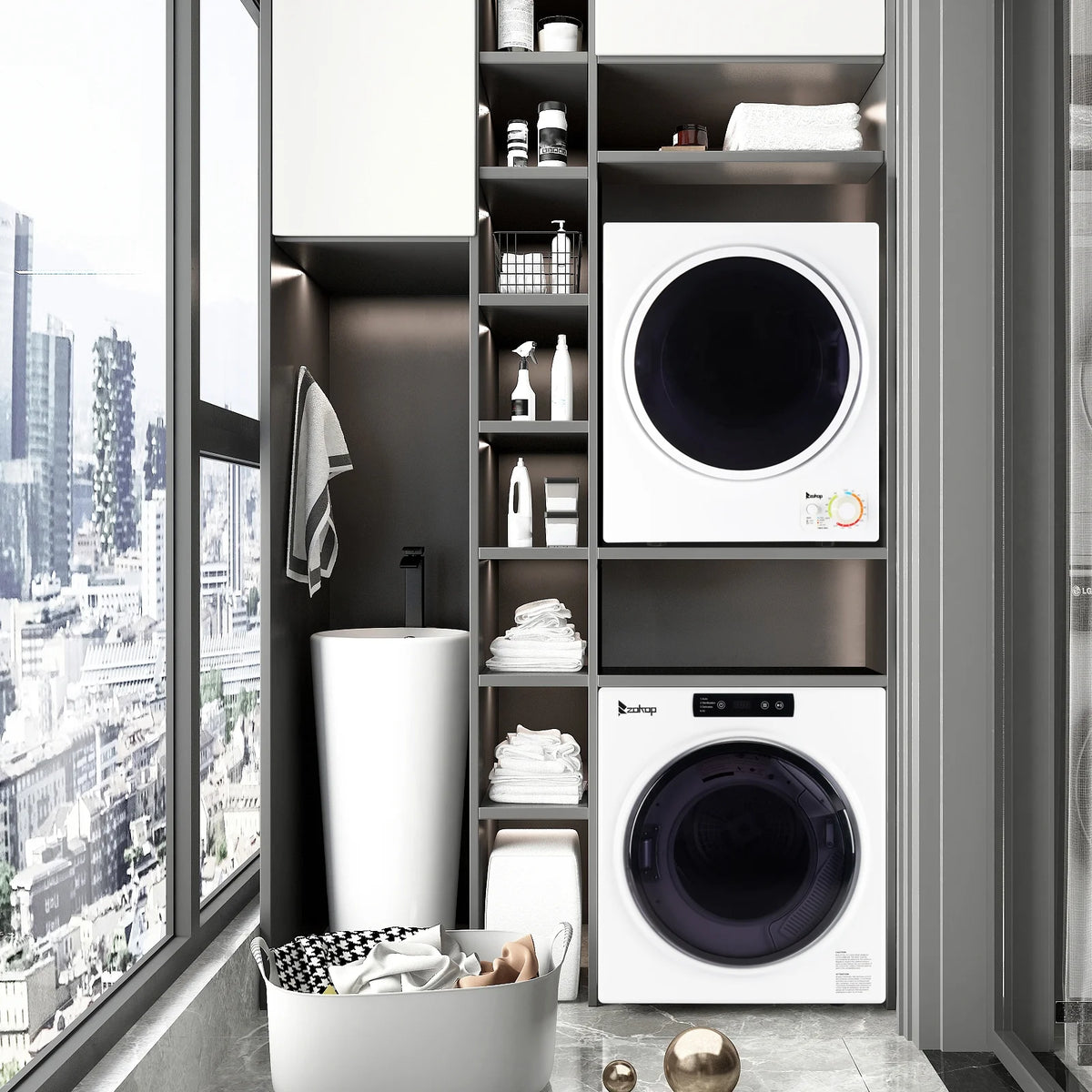 GYM25-78 Compact Portable Household clothes Dryer 1.6cuft with Stainless Steel Drum Black and White 120V MECHANICAL Control ETL Certification