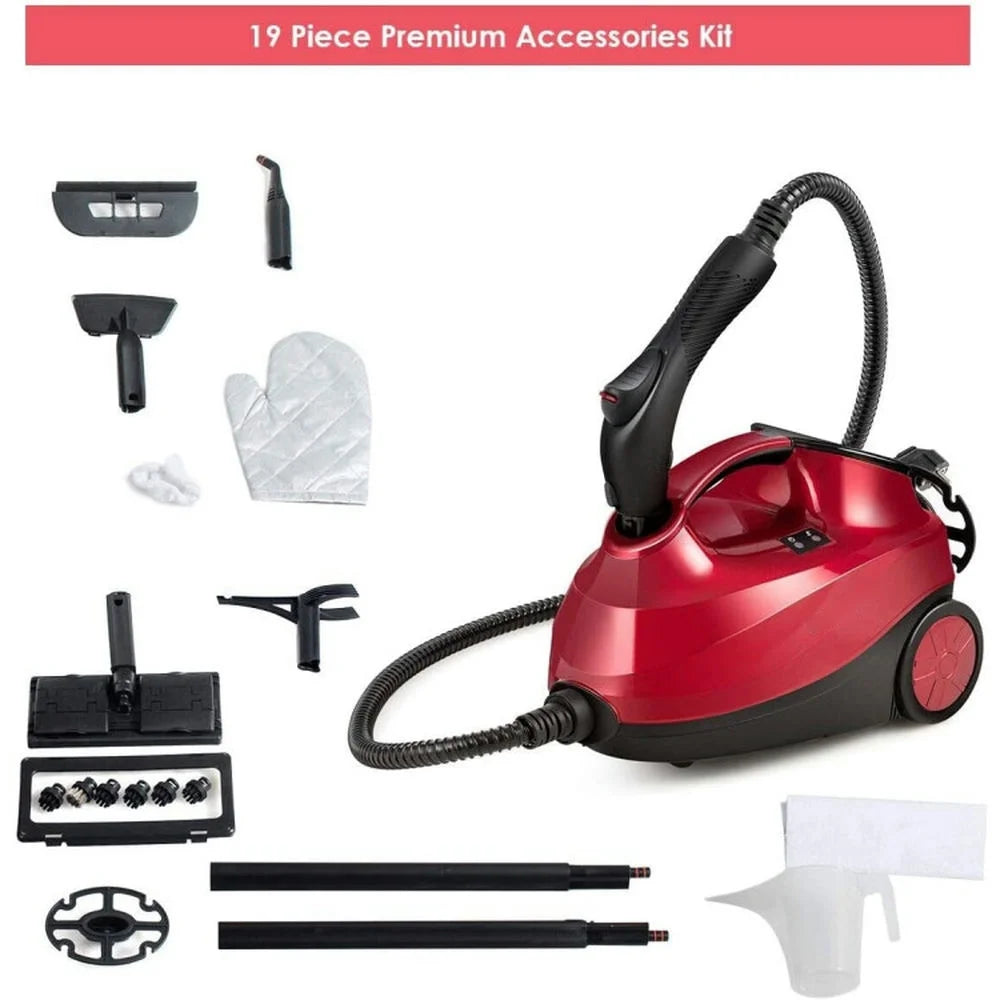 Canddidliike 2000W Steam Cleaner with Large Tank, Heavy Duty Multi-purpose Steam Cleaner Mop with Detachable Handheld Unit, Steam Cleaner with 19 Different Accessories for Indoor, Red
